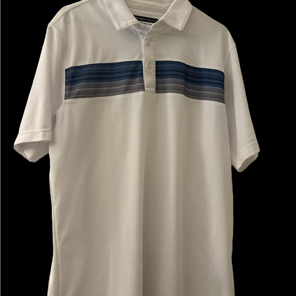 Pebble Beach Other - Pebble Beach Golf Dry-Luxe White Polo Shirt with Blue and Gray Stripes Size XL